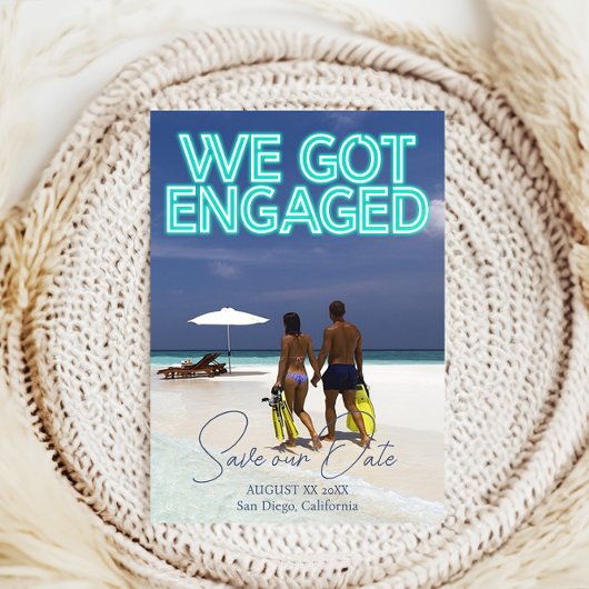 Save The Date Nous nous sommes fiancés Lumières au néon sarcelle