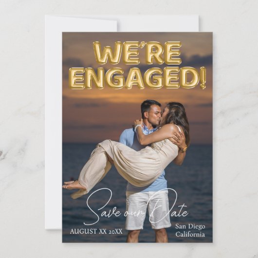 Save The Date Nous sommes fiancés Ballons en or Photo (Devant)