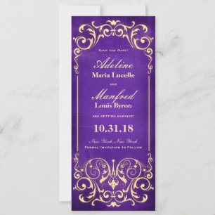 Save The Date Nouveau Victorian: Or & Aubergine Enregistrez la D