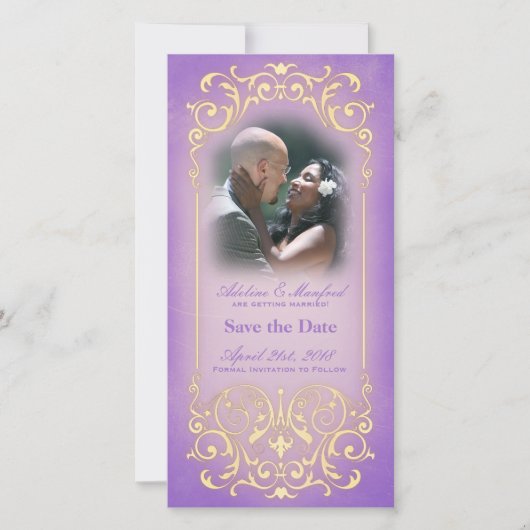 Save The Date Nouveau Victorien : Lilac & Gold Enregistrer la da (Devant)