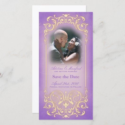 Save The Date Nouveau Victorien : Lilac & Gold Enregistrer la da (Devant / Derrière)