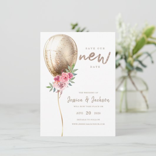 Save The Date Nouvelle Date Mariage Postponction Balloon beige (Debout devant)