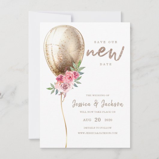 Save The Date Nouvelle Date Mariage Postponction Balloon beige (Devant)