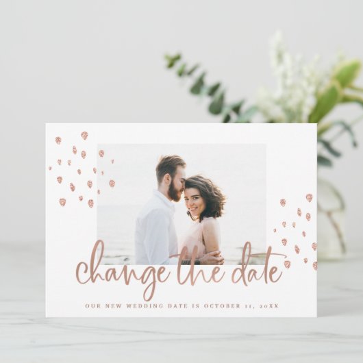 Save The Date Nouvelle date Mariage | Script Rose or avec photo (Debout devant)