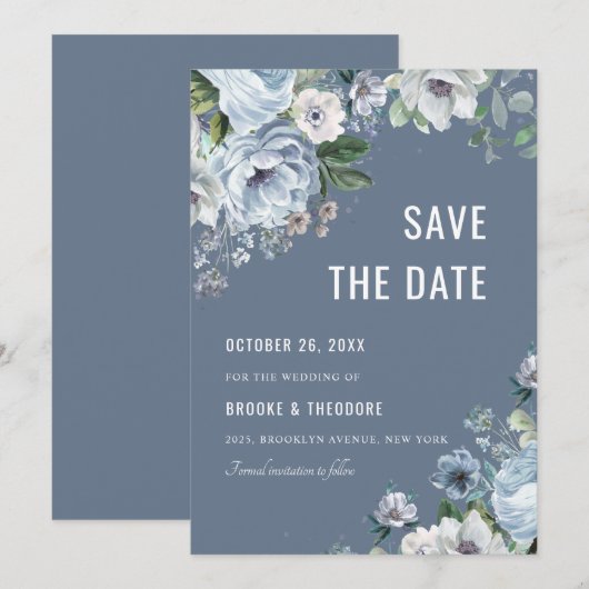 Save The Date Nuances de gris poussiéreux de bleu hivernal Maria (Devant / Derrière)