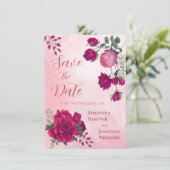 Save The Date Nuances de Magenta Rose Rose Moderne Floral Boho (Debout devant)