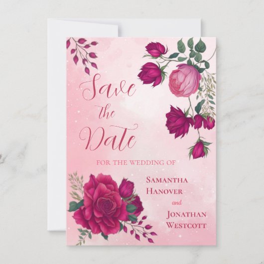 Save The Date Nuances de Magenta Rose Rose Moderne Floral Boho (Devant)