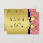 Save The Date Nuit dorée Corail Sequins Diamants Nœud Enregistre (Devant / Derrière)