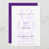 Save The Date Numéro de date moderne Typographie violet (Devant / Derrière)