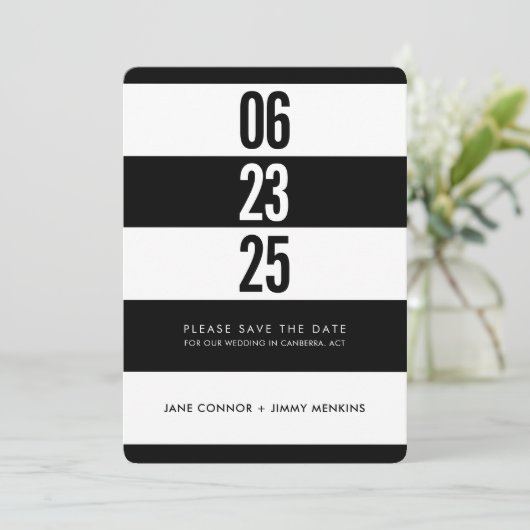 Save The Date NUMÉRO DE LIVRE PILE BLANC blanc noir enregistrer (Debout devant)