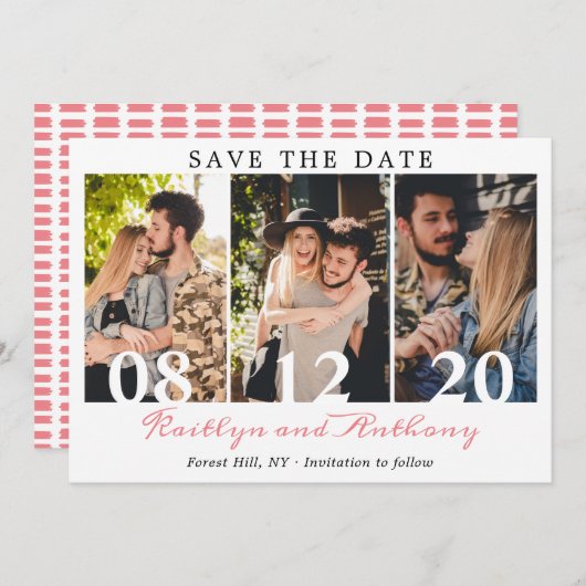 Save The Date Numéros en gras Script moderne 3 photo (Devant / Derrière)