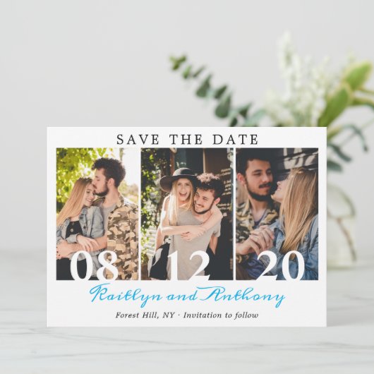 Save The Date Numéros en gras Script moderne 3 photo (Debout devant)