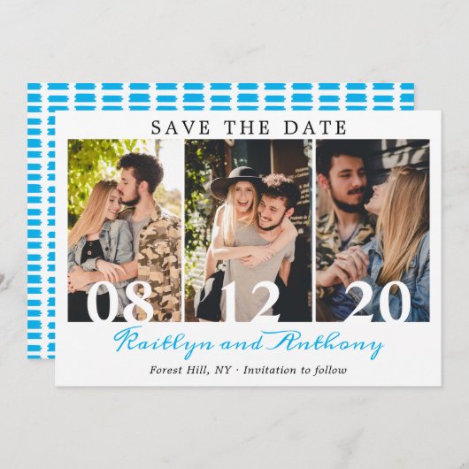 Save The Date Numéros en gras Script moderne 3 photo (Devant / Derrière)