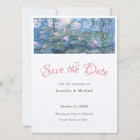 Save The Date Nymphéas de Monet, minimaliste professionnel ordin (Devant)