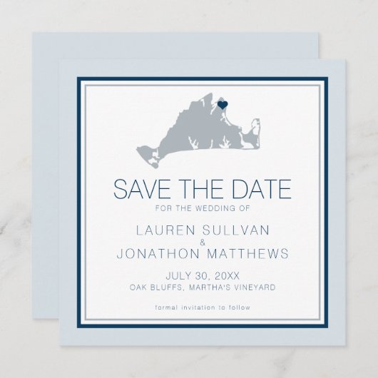 Save The Date Oak Bluffs Martha's Vineyard Map Enregistrer la da (Devant / Derrière)