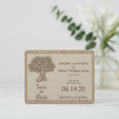 Save The Date Oak Tree sur Burlap Wedding Enregistrer la date (Debout devant)