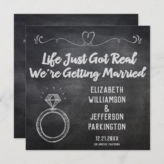 Save The Date Obtenir Marié Mariage Anneau moderne tableau de bo (Devant / Derrière)