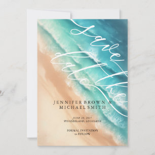 Save The Date Ocean Beach Blue Aquarelle Élégante Basic