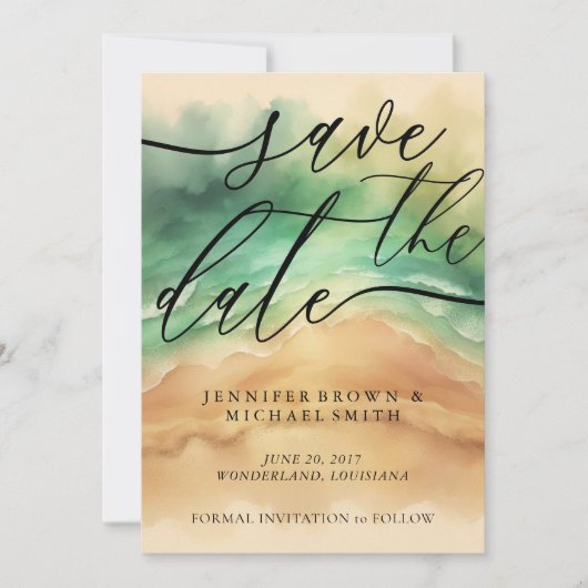 Save The Date Ocean Beach Signature personnalisée Vert (Devant)