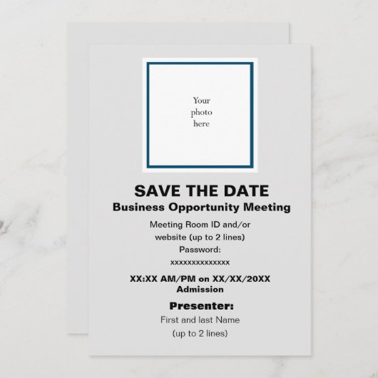 Save The Date Ocean Bl. et Lt. Grey Virtual Bus. Opp. Mtng. (Devant / Derrière)