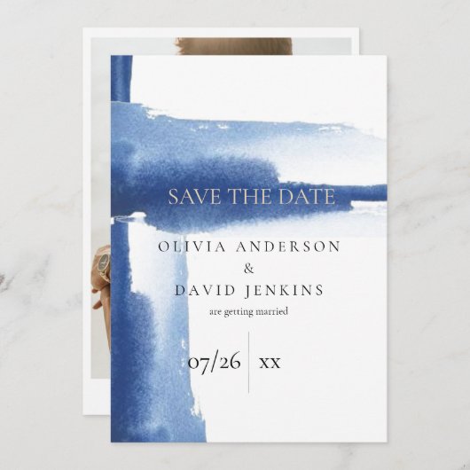 Save The Date Océan bleu aquarelle moderne Enregistrer la date (Devant / Derrière)