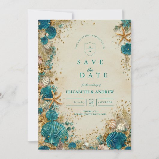 Save The Date Ocean Inspired Seashell Wedding (Devant)