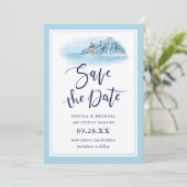 Save The Date Ocean Mountain Lighthouse Blue Watercolor Mariage (Debout devant)