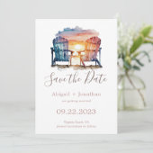 Save The Date Ocean Sunset Photo Chaises de plage Mariage (Debout devant)