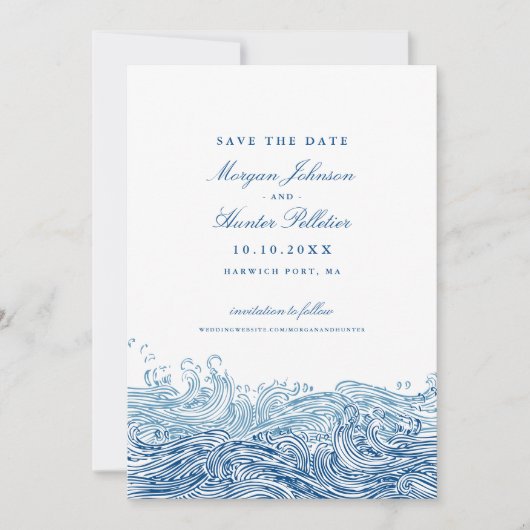 Save The Date Ocean Waves Elegant Mariage de la marine (Devant)