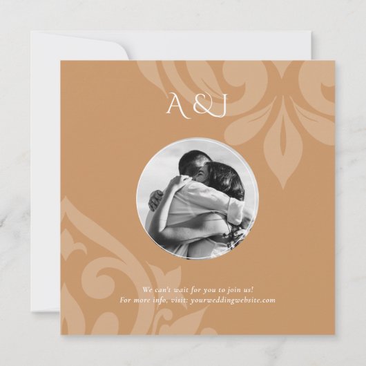 Save The Date Ochre Damask Elegant Classic Photo Mariage (Dos)