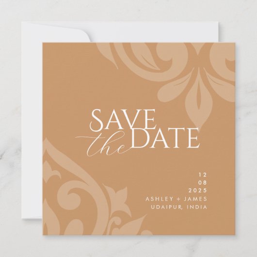 Save The Date Ochre Damask Elegant Classic Photo Mariage (Devant)