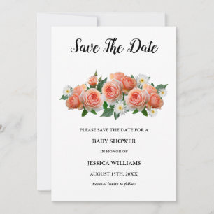 Save The Date "Oh mon bébé" Floral Apricot Baby shower Rose