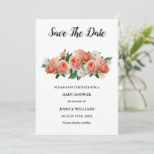 Save The Date "Oh mon bébé" Floral Apricot Baby shower Rose (Debout devant)
