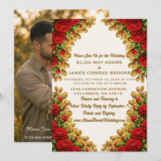 Save The Date Ohio Red Carnation Vertical Photo Wedding Invitati