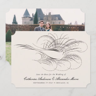 Save The Date Oiseau calligraphié Photo de mariage illustré vint