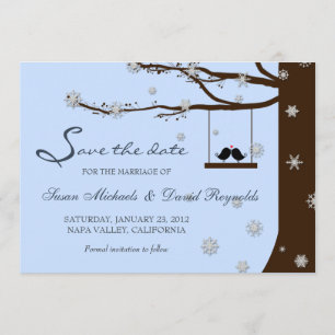 Save The Date Oiseaux Amoureux Flocon Chêne Hiver Épargne la Dat