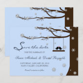 Save The Date Oiseaux Amoureux Flocon Chêne Hiver Épargne la Dat (Devant / Derrière)