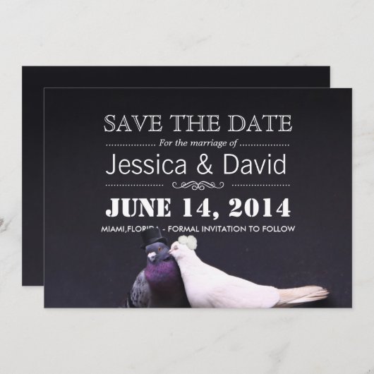 Save The Date Oiseaux de mariée et de chambre Enregistrer la dat (Devant / Derrière)