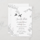 Save The Date Oiseaux et Branches Joli jardin fleuri Mariage (Devant / Derrière)