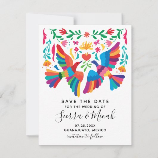 Save The Date Oiseaux et floral inspirés du Mexique vibrant (Devant)