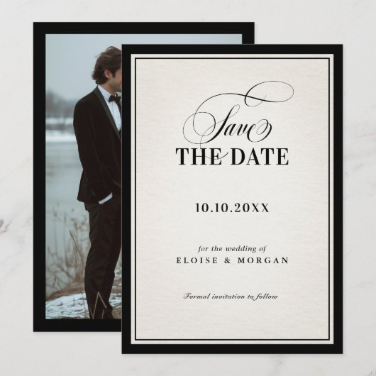 Save The Date Old Money Modern Formal Black Luxury Chic Wedding (Devant / Derrière)