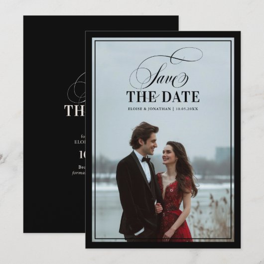 Save The Date Old Money Modern Formal Black Luxury Chic Wedding (Devant / Derrière)