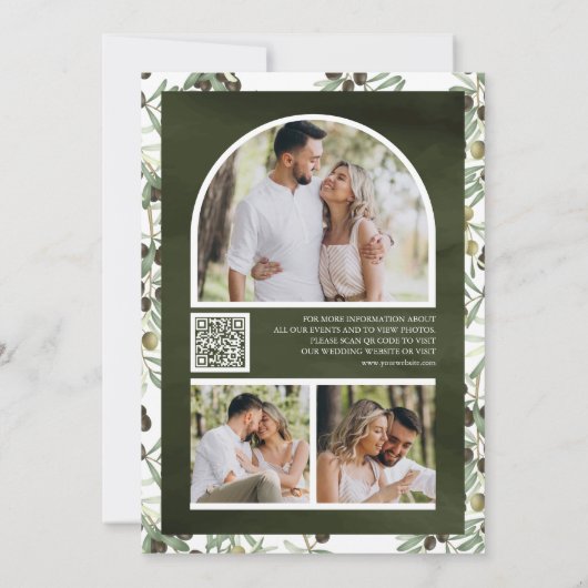 Save The Date Olive Feuille Photo Collage QR Code Mariage (Dos)