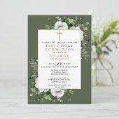 Save The Date Olive Green Boho Floral First Holy Communion (Debout devant)