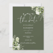 Save The Date Olive Green Floral Greenery QR Code Mariage (Devant)