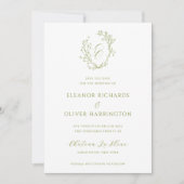 Save The Date Olive Line Art Floral Monogram Crest Wedding (Devant)
