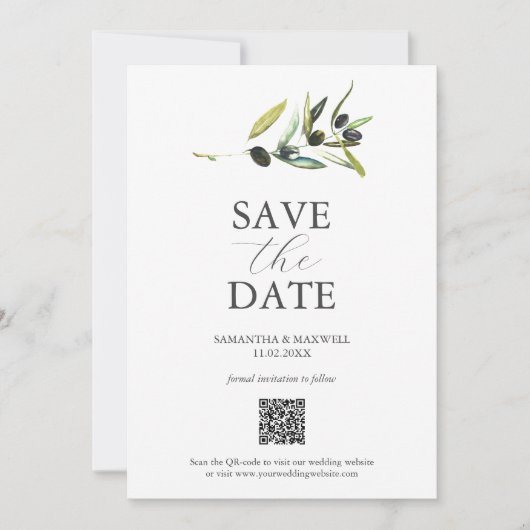 Save The Date Olive Thème Photo QR Code Enregistrer Les Dates (Devant)