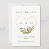 Save The Date Olives et Feuille Geometrique Heart Mariage Photo (Devant)
