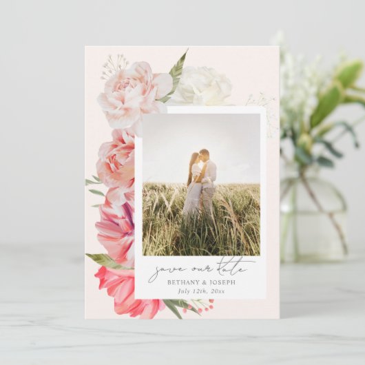 Save The Date Ombre Floral Mariage Photo Enregistrer La Date (Debout devant)
