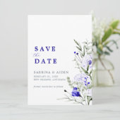 Save The Date Ombre Royal Blue Ivory Floral Mariage Photo (Debout devant)